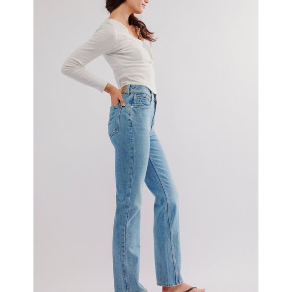 Free People Light Blue Straight Leg Jeans - Picture 2 of 5